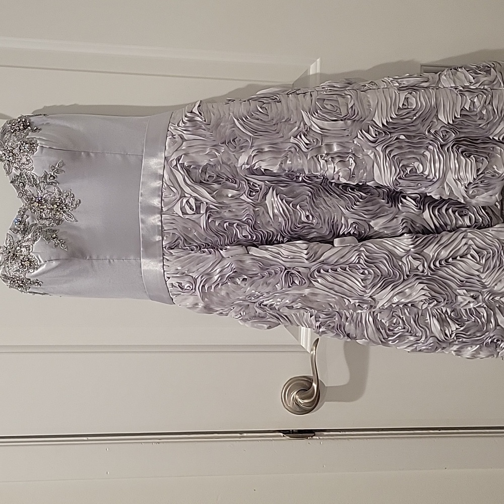 Rina di Montella Luxury Silver Rosette Textured Strapless Cocktail Dress-Custom